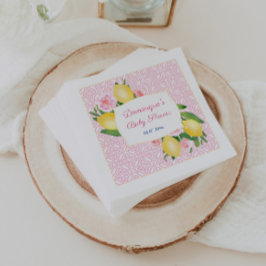 ピンクかわいらしタイルレモン女の子ベビーシャワーパーティー スタンダードランチョンナプキン