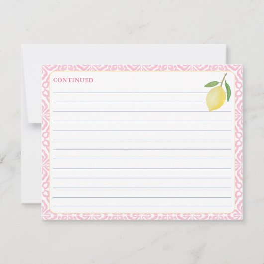 ピンクかわいらしタイルレモン赤ちゃんシャワーアドバイスカード 招待状 (裏面)