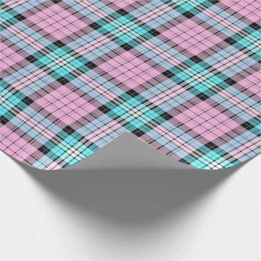 ピンクかわいらしターコイズタータンチェックスコティッシュプレイド ラッピングペーパー (角)