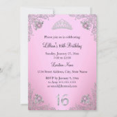 ピンクかわいらしダイヤモンドティアラスウィート16招待状 招待状 (裏面)