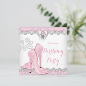 ピンクかわいらしダイヤモンドハイヒール誕生会 招待状 (スタンド正面)