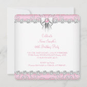 ピンクかわいらしダイヤモンドハイヒール誕生会 招待状 (裏面)