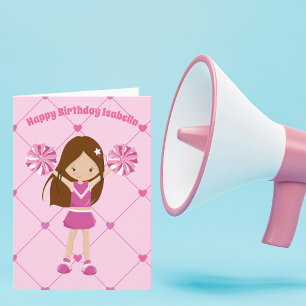 ピンクかわいらしチアリーダーパーソナライズされた誕生日女の子 カード