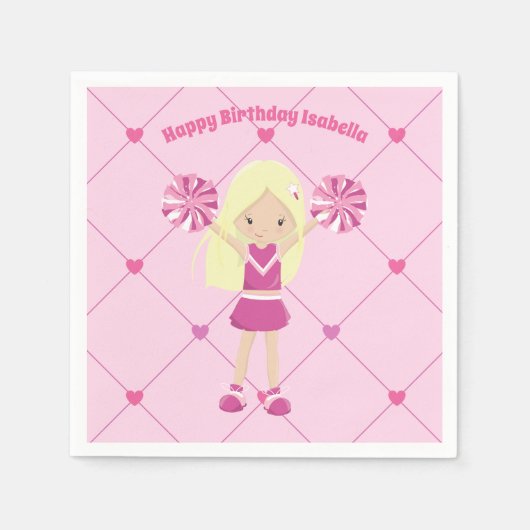 ピンクかわいらしチアリーダー女子カスタム誕生日パーティー スタンダードカクテルナプキン (正面)