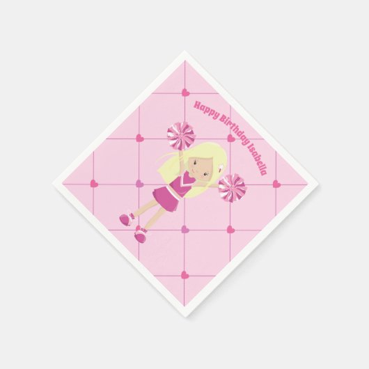 ピンクかわいらしチアリーダー女子カスタム誕生日パーティー スタンダードカクテルナプキン (角)