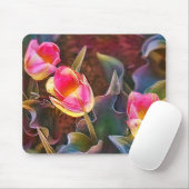 ピンクかわいらしチューリップアートマウスパッド マウスパッド (マウス)