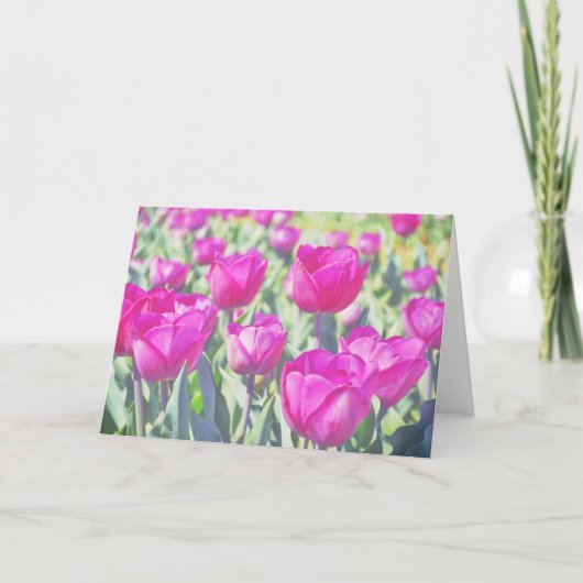 ピンクかわいらしチューリップフラワーアートノートカード カード (正面)