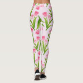 ピンクかわいらしチューリップフローラフラワーグリ葉ーンズ レギンス (裏面)