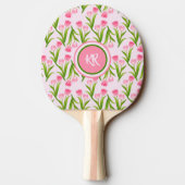 ピンクかわいらしチューリップフローラ花葉モノグラム 卓球ラケット (裏面)