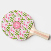 ピンクかわいらしチューリップフローラ花葉モノグラム 卓球ラケット (横)