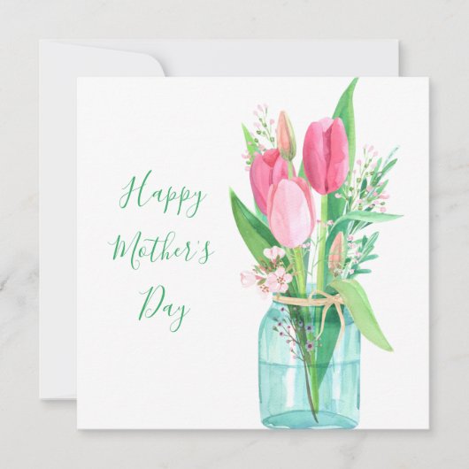 ピンクかわいらしチューリップブーケマザーズデイカード カード (正面)