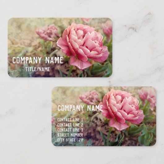 ピンクかわいらしチューリップ花園自然カスタム 名刺 (正面/裏面)