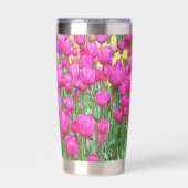 ピンクかわいらしチューリップ開花フローラ 保温保冷タンブラー (背面)
