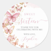 ピンクかわいらしチョウチョウ甘い16キンセアニェラXV 15 ラウンドシール (正面)