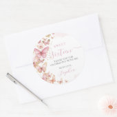 ピンクかわいらしチョウチョウ甘い16キンセアニェラXV 15 ラウンドシール (封筒)