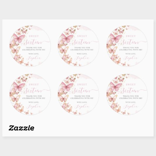 ピンクかわいらしチョウチョウ甘い16キンセアニェラXV 15 ラウンドシール (シート)