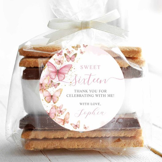 ピンクかわいらしチョウチョウ甘い16キンセアニェラXV 15 ラウンドシール