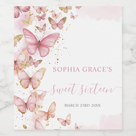 ピンクかわいらしチョウチョウ甘い16キンセアニェラXV 15 ワインラベル (シングルラベル)