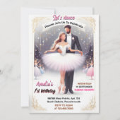 ピンクかわいらしツチュチックガールズバレリーナ1st誕生日 招待状 (正面)