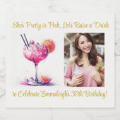 ピンクかわいらしテーマカクテル誕生日 スパークリングワインラベル (シングルラベル)