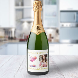 ピンクかわいらしテーマカクテル誕生日 スパークリングワインラベル