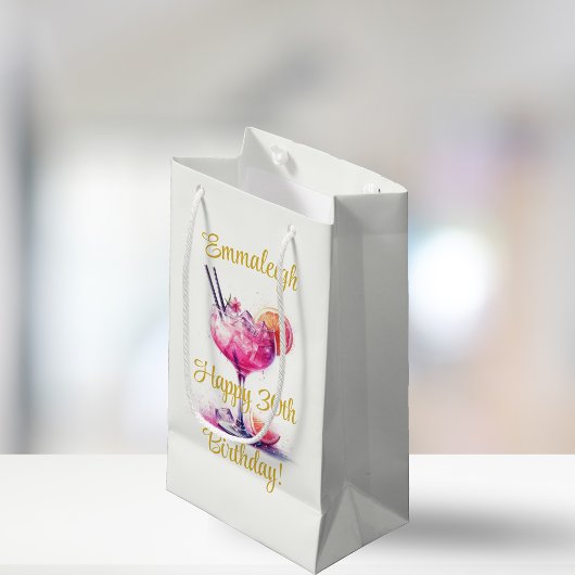 ピンクかわいらしテーマカクテル30歳の誕生日 スモールペーパーバッグ