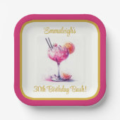 ピンクかわいらしテーマカクテル30th Birthday Square ペーパープレート (正面)