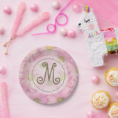 ピンクかわいらしデイジーかわいいカスタム金ゴールドモノグラム ペーパープレート (パーティー)