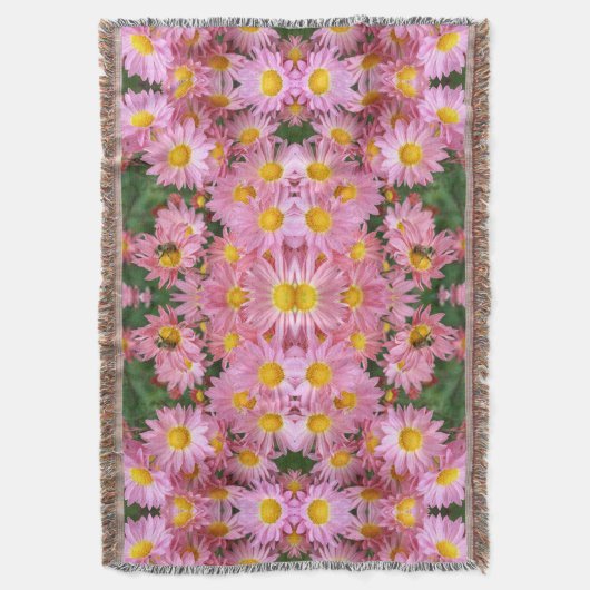 ピンクかわいらしデイジーとのまわりに抽象芸術 スローブランケット (正面縦)