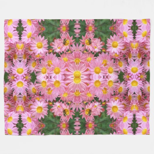 ピンクかわいらしデイジーとのまわりに抽象芸術 フリースブランケット (正面(横))
