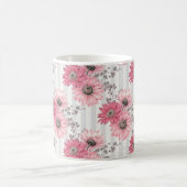 ピンクかわいらしデイジーのストライプの花柄 コーヒーマグカップ (中央)