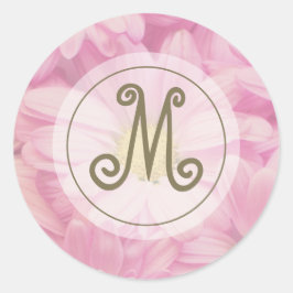 ピンクかわいらしデイジーカスタム金ゴールドイニシャル ラウンドシール