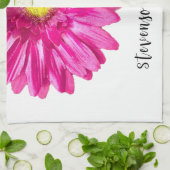 ピンクかわいらしデイジー花名前をカスタムする キッチンタオル (折り畳み)