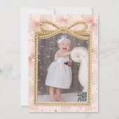 ピンクかわいらしトゥルボウ&金ゴールド紙吹雪1st誕生日 招待状 (裏面)