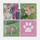 ピンクかわいらしドッグコラージュカスタムペットクリスマスプレゼント ガラスオーナメント (正面)