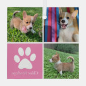 ピンクかわいらしドッグコラージュカスタムペットクリスマスプレゼント ガラスオーナメント (裏面)