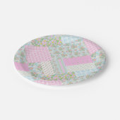 ピンクかわいらしドッグバラフェイクパッチワーク紙プレート ペーパープレート (アングル)