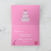 ピンクかわいらしドッグ猫とお誕生日ケーキの汚れカード カード (内部)