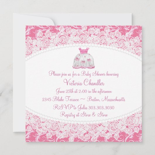 ピンクかわいらしドレス赤ちゃんシャワー 招待状 (裏面)
