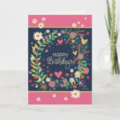 ピンクかわいらしネイビーフローラおもしろい誕生日インスピレーション カード (正面)