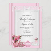 ピンクかわいらしハイティガール赤ちゃんシャワー 招待状 (正面/裏面)
