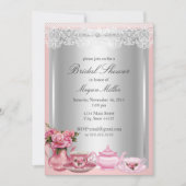 ピンクかわいらしハイティーブライダルシャワー招待 招待状 (正面)