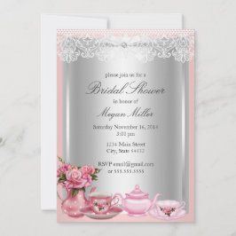 ピンクかわいらしハイティーブライダルシャワー招待 招待状