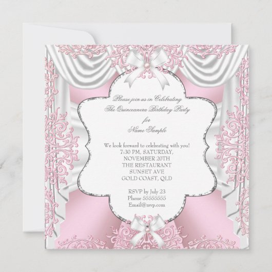 ピンクかわいらしハイヒールプリンセスキンセアニェラ15日 招待状 (裏面)