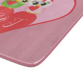 ピンクかわいらしハートとフクロムズモノグラムイニシャル カッティングボード (角)