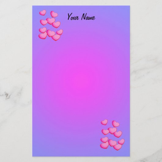 ピンクかわいらしハートの鮮やか房ピンク紫 便箋 (正面)