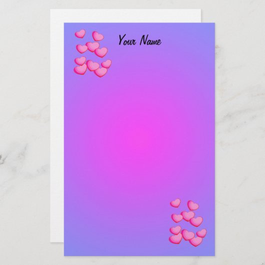 ピンクかわいらしハートの鮮やか房ピンク紫 便箋 (正面/裏面)