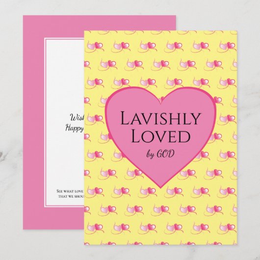 ピンクかわいらしハートカスタムイエローバレンタインデー (正面/裏面)