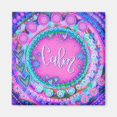 ピンクかわいらしハートカムトレンディーモダンおもしろい マグネット (正面)