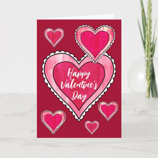 ピンクかわいらしハートハッピーバレンタインデー カード (正面)